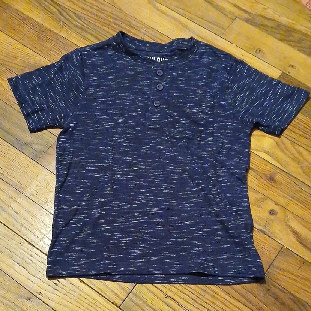 Casual Blue Short Sleeve Tee with Space-Dyed Texture